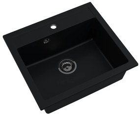 Sink Quality Ferrum, kuchynský granitový drez 565x510x205 mm + čierny sifón, čierna, SKQ-FER.C.1K60.XB