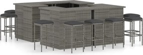 vidaXL 16-dielna záhradná barová súprava s vankúšmi polyratanová sivá