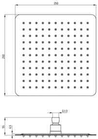 Deante Floks, dažďová hlavica z nerezovej ocele 250x250 mm štvorcová, chrómová, NAC_002K