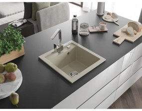 Mexen Vito, 1-komorový granitový drez 520x490x210 mm, chrómová batéria Rita, béžová, 6503-69-670300-00