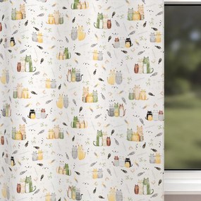 Biante Detský bavlnený záves Sandra SA-652 Mačací svet zeleno-žltý na bielom 150x250 cm