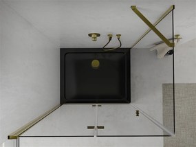 Mexen Lima, sprchový kút so skladacími dverami 90 (dvere) x 100 (stena) cm, 6mm číre sklo, chrómový profil + slim sprchová vanička čierna + zlatý sifón, 856-090-100-50-00-4070G