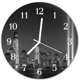 Nástenné sklenené hodiny Čierne a biele mesto fi 30 cm