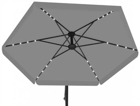 Sivý záhradný slnečník s LED osvetlením 3 m