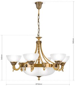 Orion LU 1689/6+3 - Luster na reťazi ROCCA 9xE27/60W/230V pr. 75 cm bronz/biela