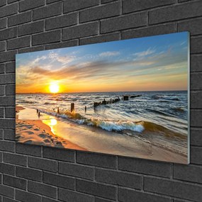 Skleneny obraz More západ slnka pláž 125x50 cm
