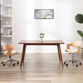 Otočná kancelárska stolička krémová ohýbané drevo a umelá koža