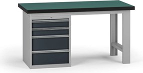 Pracovný stôl do dielne G8, 1500 x 750 x 800 mm, 1x kontejner, 4 zásuvky, grafit