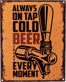 Oranžová nástenná kovová ceduľa Cold Beer - 20*1*25 cm