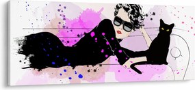 Obraz - Žena s čiernou mačkou (120x50 cm)