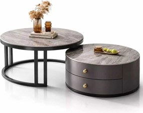 LuxuryForm DESIGN Konferenčný stolík ORION 70 × 70 / 50 × 50 cm – sivý / sivý mramor (set 2 ks)