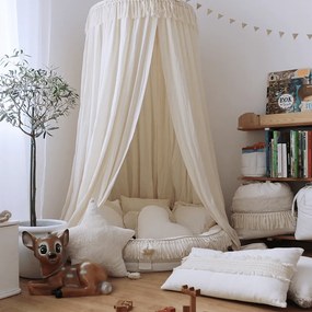 Boho obdĺžnikový vankúš s čipkou vanilka 35×60cm