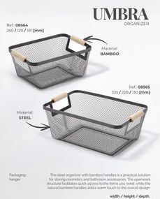 Erga Plain, drôtený košík na kozmetiku 335x228x130 mm, čierna matná-hnedá, ERG-08565