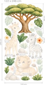Safari zvířátka pod akácií arch 50 x 100 cm