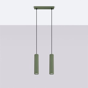 Závesné svietidlo Karbon, 2x olivovo zelené kovové tienidlo