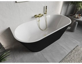 Mexen Oris, voľne stojaca ryhovaná vaňa 150 x 75 cm, biela-čierna, zlatý matný prepad, 52871507575-55