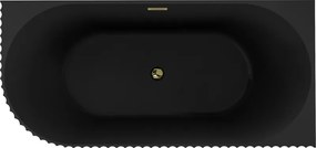 Mexen Gia, voľne stojaca rohová vaňa, drážkovaná, pravá, 150 x 75 cm, čierna matná, zlatý lesklý prepad, 52701507571P-50