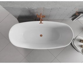 Mexen Luvo Slim, voľne stojaca vaňa 170 × 75 cm, biela lesklá, ružové zlato prepad, 52801707500-60