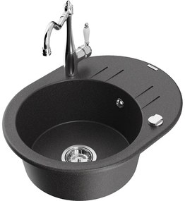 Mexen Kevin, drez granitový 586x458x190 mm, 1-komorový a drezová batéria Carla, čierna škvrnitá, 6517-76-670700-00