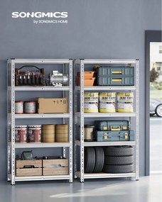 Veľkokapacitné Úložné Poličky, 2 ks, Garážový Poličkový Systém, 40 x 90 x 180 cm, Strieborná