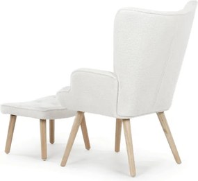 Kreslo biele bouclé s podnožkou AK-319 WT2