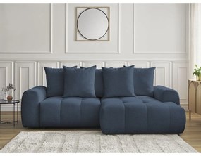 Modrá ženilková rozkladacia/s úložným priestorom rohová pohovka (pravý roh/s leňoškou) Roxelane – Bobochic Paris