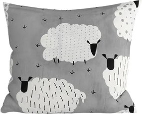 Polybavlnená obliečka na vankúš WHITE SHEEPS 45x45 cm, sivá