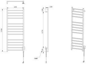 Sapho Sapho, ESKINADO elektrický sušiak uterákov, hranatý, 600x1500 mm, 130 W, čierna matná, ER450BV