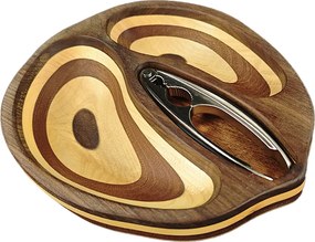 AMADEA Drevená miska v tvare orecha s luskáčikom, masívne drevo, 2 druhy drevín, 28x23x4,5 cm
