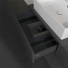 VILLEROY &amp; BOCH Collaro závesná skrinka pod umývadlo na dosku (umývadlo vľavo), 4 zásuvky, s LED osvetlením, 1400 x 500 x 548 mm, Glossy Grey, C132B0FP