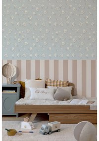 Tapeta harmanček modrá s pruhmi 280x100 cm