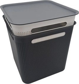 Rotho Úložný box s vekom a s madlami BRISEN 18l, 29x29x29cm, čierny