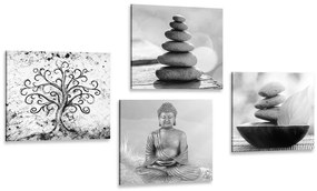 Set obrazov s čiernobielym Feng Shui motívom
