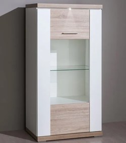 Vitrína Caracas typ 24, dub/biely lesk, s osvetlením