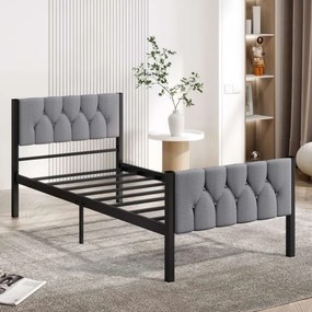 Kovová jednolôžková posteľ KAROM 90x200 cm, sivá, nosnosť 120 kg