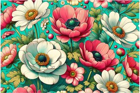 Obraz - Kvety na modrom pozadí (90x60 cm)