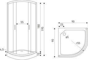 Novoterm Štvrťkruhový sprchový kút NV-Xenia Duo 90x90 biela/potlač + vanička
