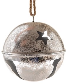 Kovová závesná rolnička pr. 15,5 cm, farba strieborná, rustik