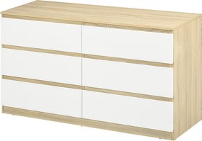 HOMCOM Moderná Komoda s 6 Zásuvkami, Spálňová Komoda 135x48x77cm, Biela a Drev | Aosom