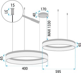 Toolight Toolight, LED závesné osvetlenie, 60W, 3000K, 3500lm, LHJ048-CP2, zlatá, OSW-50023