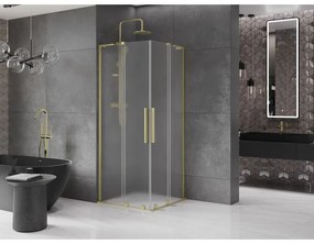 Mexen Velar L Duo, sprchový kút s posuvnými dverami 90 x 90 cm, 8mm sklo námraza, zlatá matná, 871-090-090-02-33-55