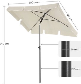 Slnečník 200 x 125 cm, UV ochrana do UPF 50+, skladací, bez podstavca