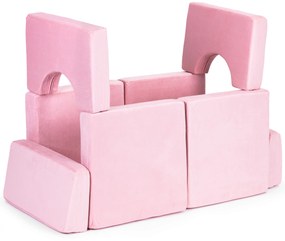 Modulárna rozkladacia pohovka pre deti veľká 2-miestna DIY 10 mäkkých vankúšov - ružová ECOTOYS