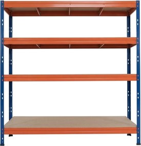 Kovové regály BULLRACK RIVET PRO 200x150x60 DTD drevotrieska 4 úrovne modro-oranžová