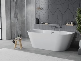 Mexen Oval Slim, voľne stojaca vaňa ku stene 170 x 80 cm, biela lesklá, chrómový prepad, 52661708000-01