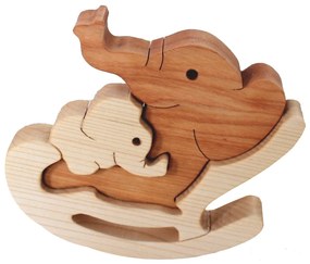 AMADEA Drevené puzzle hojdací slon, masívne drevo dvoch druhov drevín, 14x12x3 cm