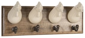 Nástenný drevený vešiak s háčikmi Chick - 37 * 11 * 13 cm