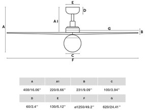 FARO 34283WT-11L+Str. ventilátor KLIMM 1xE27/15W/230V borovica/čierna pr.125 cm