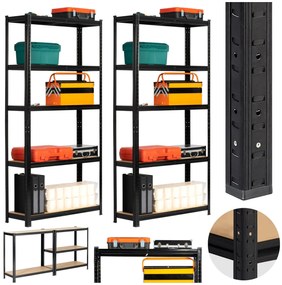 Sada 2 ks kovových regálů REGMET 90x30x180 cm černá