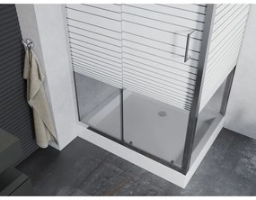 Mexen Apia, sprchový kút s posuvnými dverami 120 (dvere) x 90 (stena) cm, 6mm číre sklo s pásikmi, chrómový profil + biela sprchová vanička RIO s chrómovým sifónom, 840-120-090-01-20-4510